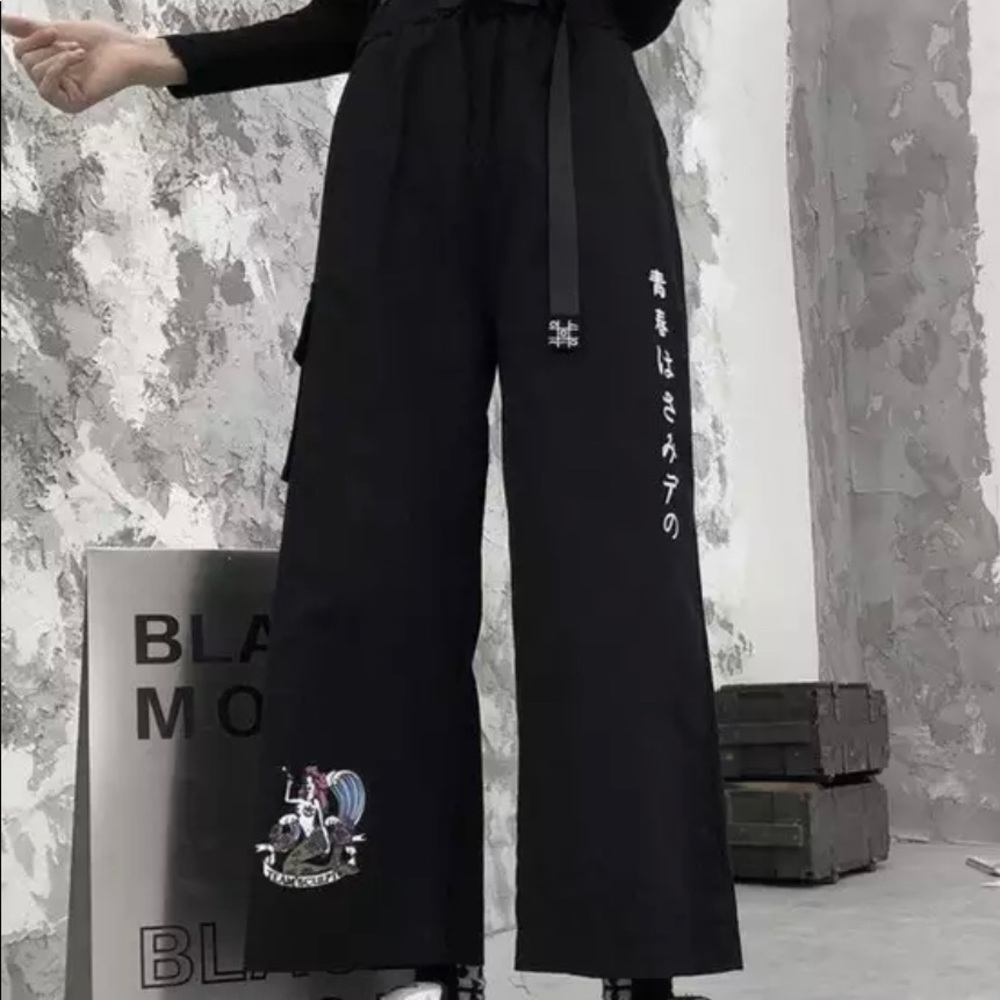 Loose High Waist Slim Black Trousers With Belt